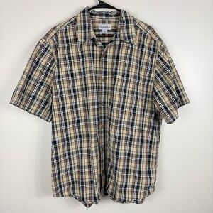 Carhartt Button Up Mens XL Plaid Short Sleeve Shirt Brown Tan Western Casual Top